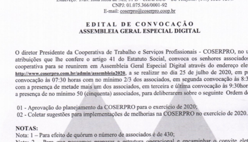 COSERPRO - EDITAL DA AGE 2020